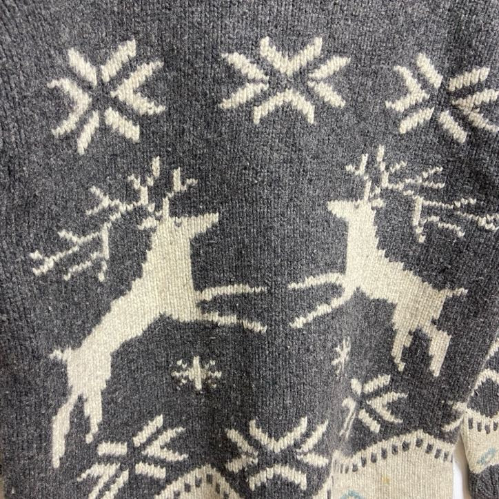 ESPRIT　長袖デザインニット　セーター　ノルディック柄　タートルネック　トナカイ　グレー　レトロ　Mサイズ
