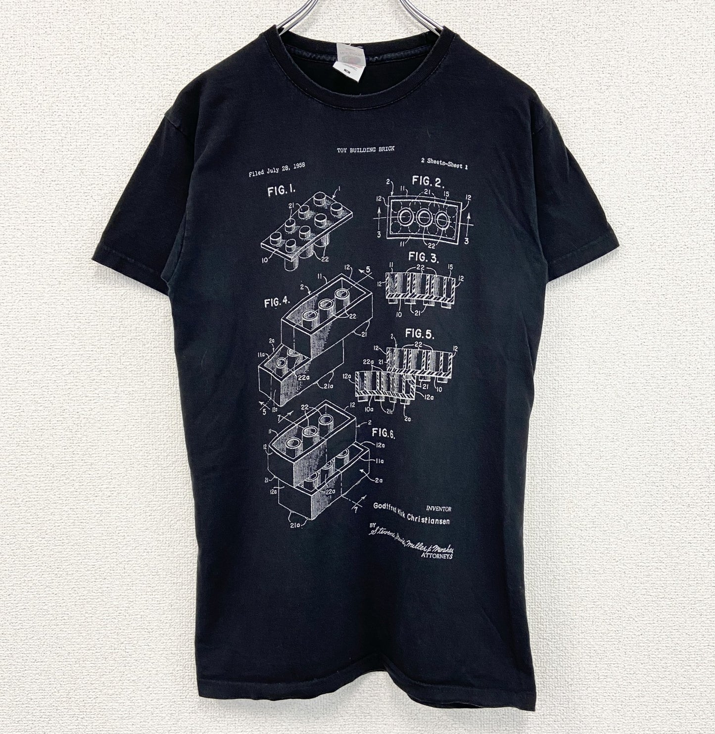 古着 used　FURUIT OF THE LOOM　半袖プリントTシャツ　クルーネック　工程表　レトロデザイン　黒　Mサイズ