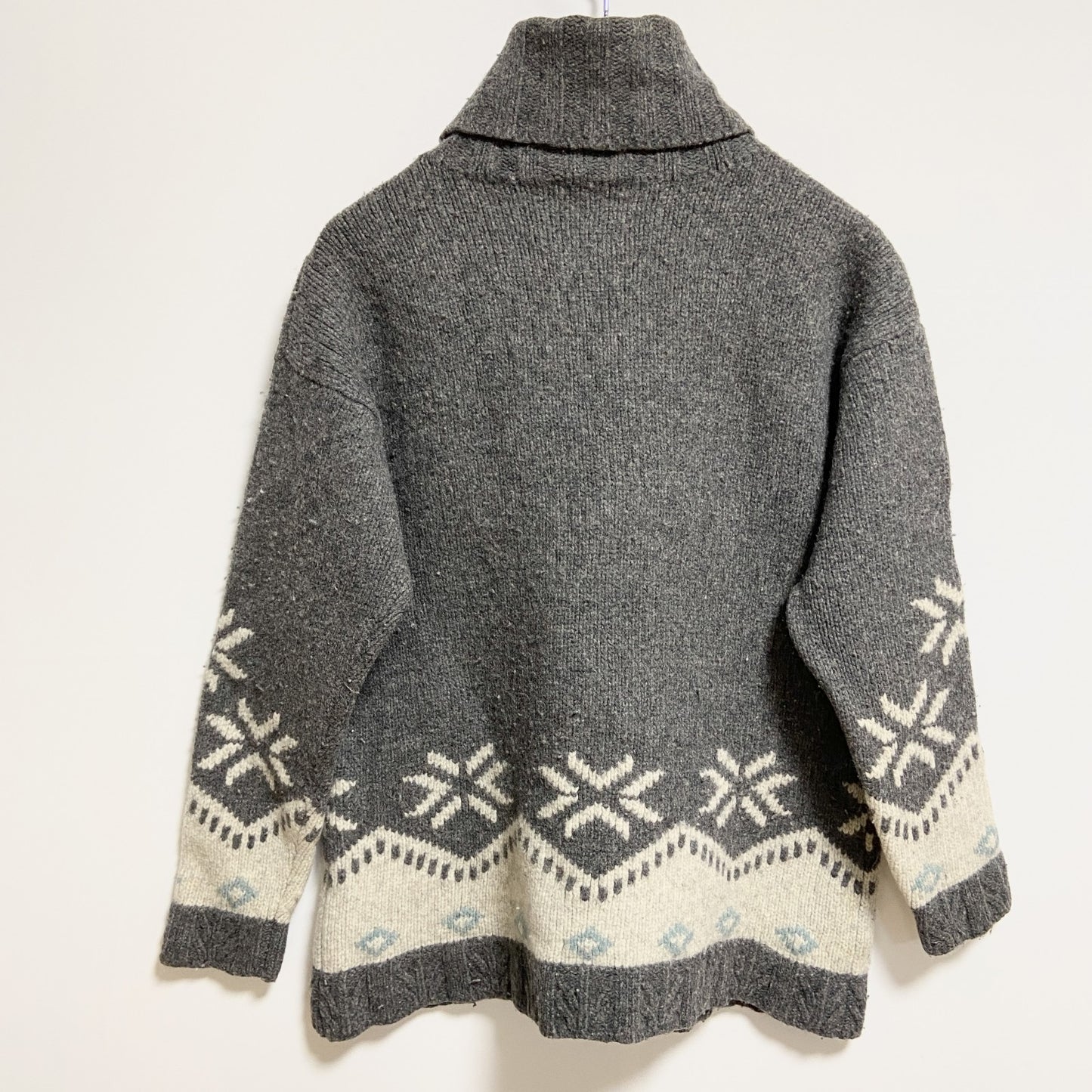 ESPRIT　長袖デザインニット　セーター　ノルディック柄　タートルネック　トナカイ　グレー　レトロ　Mサイズ