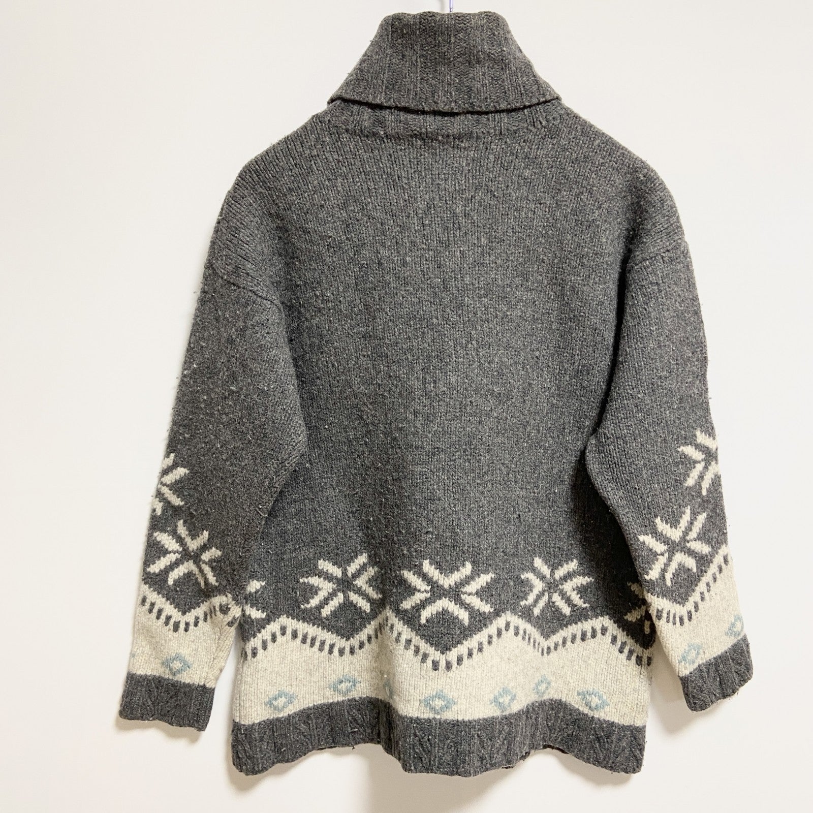 ESPRIT　長袖デザインニット　セーター　ノルディック柄　タートルネック　トナカイ　グレー　レトロ　Mサイズ
