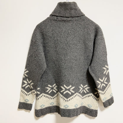 ESPRIT　長袖デザインニット　セーター　ノルディック柄　タートルネック　トナカイ　グレー　レトロ　Mサイズ