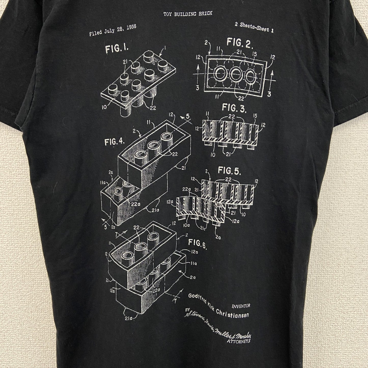 古着 used　FURUIT OF THE LOOM　半袖プリントTシャツ　クルーネック　工程表　レトロデザイン　黒　Mサイズ