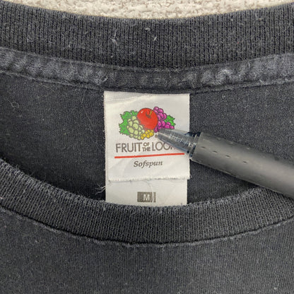 古着 used　FURUIT OF THE LOOM　半袖プリントTシャツ　クルーネック　工程表　レトロデザイン　黒　Mサイズ