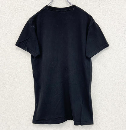 古着 used　FURUIT OF THE LOOM　半袖プリントTシャツ　クルーネック　工程表　レトロデザイン　黒　Mサイズ