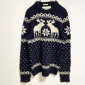 古着 used　Abercrombie＆Fitch　アバクロ　長袖ノルディック柄ニット　セーター　トナカイ　ネイビー　XLサイズ