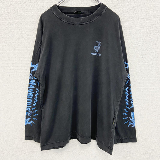 古着 used　EHOTICA　長袖プリントTシャツ　クルーネック　ロンT　カジュアル　鳥　レトロデザイン　黒　XLサイズ