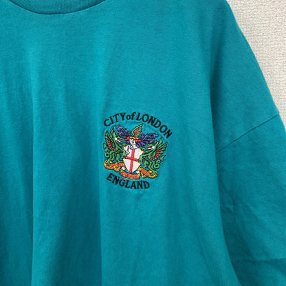 古着 used　Hanes　ヘインズ　半袖ワンポイントTシャツ　グリーン　ブルー　刺繍　クルーネック　ビッグシルエット　XLサイズ