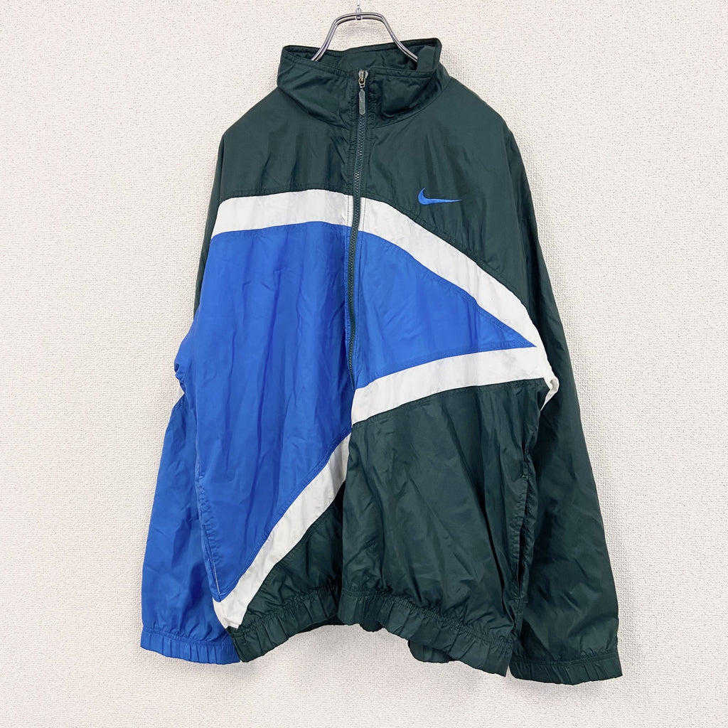 90s　NIKE　ナイキ　フルジップナイロンジャケット　スウッシュ　デカロゴ　ヴィンテージ　マルチカラー　Lサイズ