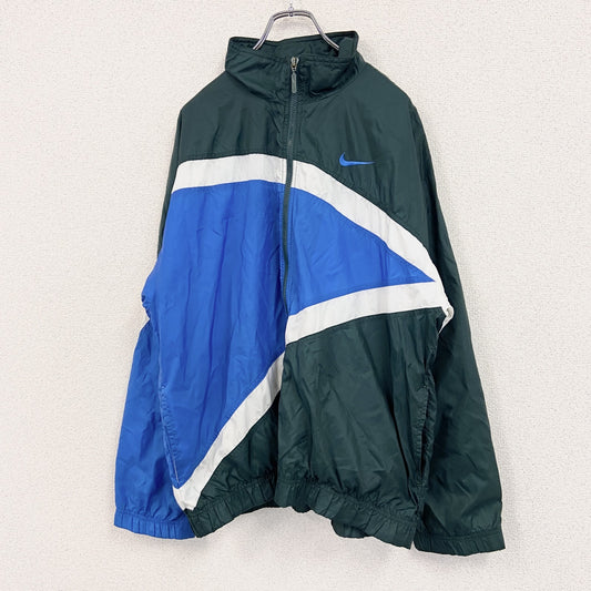 90s　NIKE　ナイキ　フルジップナイロンジャケット　スウッシュ　デカロゴ　ヴィンテージ　マルチカラー　Lサイズ
