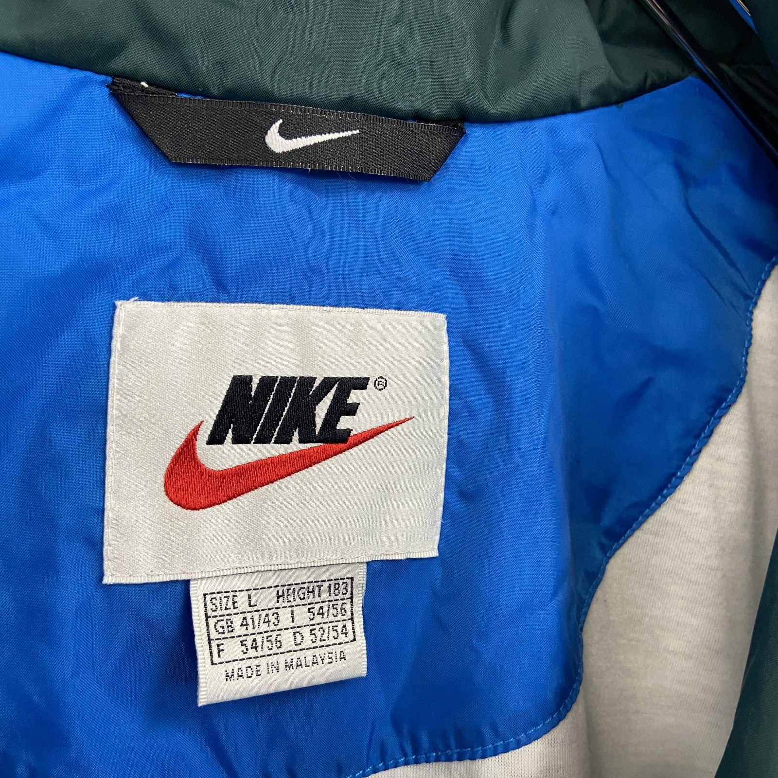 90s　NIKE　ナイキ　フルジップナイロンジャケット　スウッシュ　デカロゴ　ヴィンテージ　マルチカラー　Lサイズ