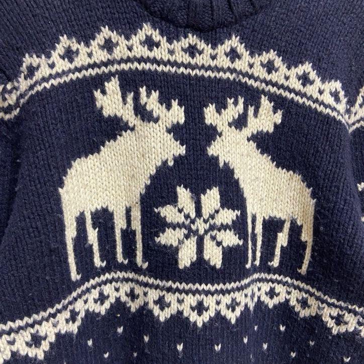 古着 used　Abercrombie＆Fitch　アバクロ　長袖ノルディック柄ニット　セーター　トナカイ　ネイビー　XLサイズ