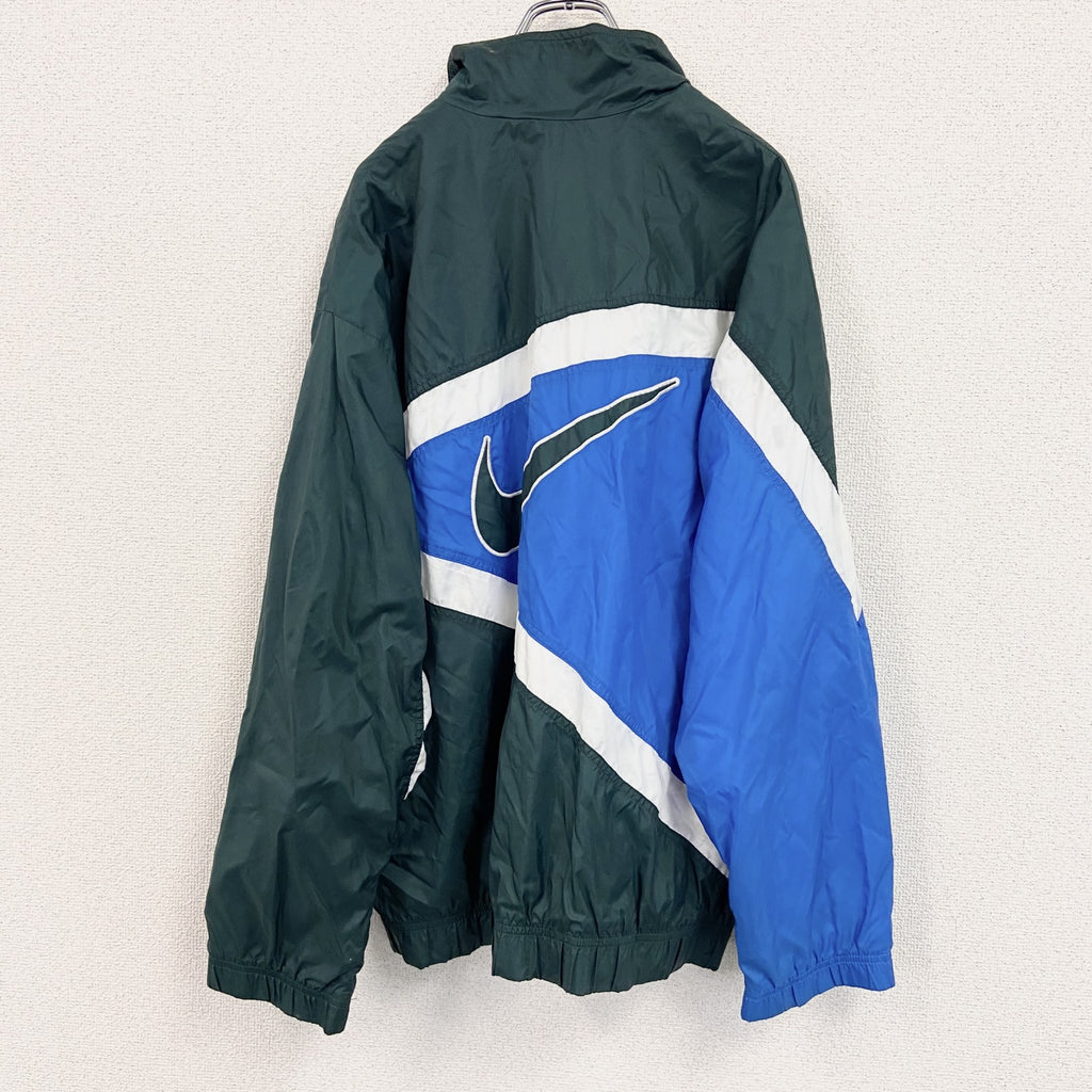 90s　NIKE　ナイキ　フルジップナイロンジャケット　スウッシュ　デカロゴ　ヴィンテージ　マルチカラー　Lサイズ