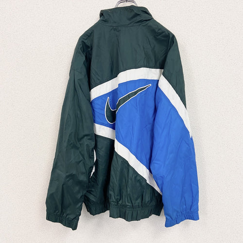90s　NIKE　ナイキ　フルジップナイロンジャケット　スウッシュ　デカロゴ　ヴィンテージ　マルチカラー　Lサイズ