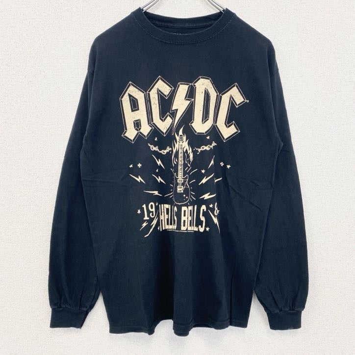 古着 used　AC/DC　長袖プリントバンドTシャツ　レトロデザイン　クルーネック　ロック　黒　ブラック　Sサイズ