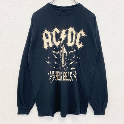 古着 used　AC/DC　長袖プリントバンドTシャツ　レトロデザイン　クルーネック　ロック　黒　ブラック　Sサイズ