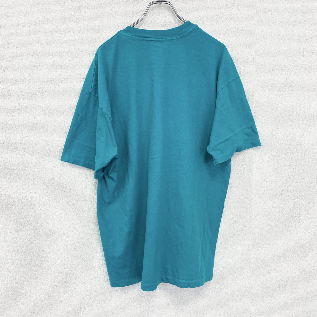 古着 used　Hanes　ヘインズ　半袖ワンポイントTシャツ　グリーン　ブルー　刺繍　クルーネック　ビッグシルエット　XLサイズ