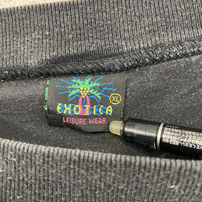 古着 used　EHOTICA　長袖プリントTシャツ　クルーネック　ロンT　カジュアル　鳥　レトロデザイン　黒　XLサイズ