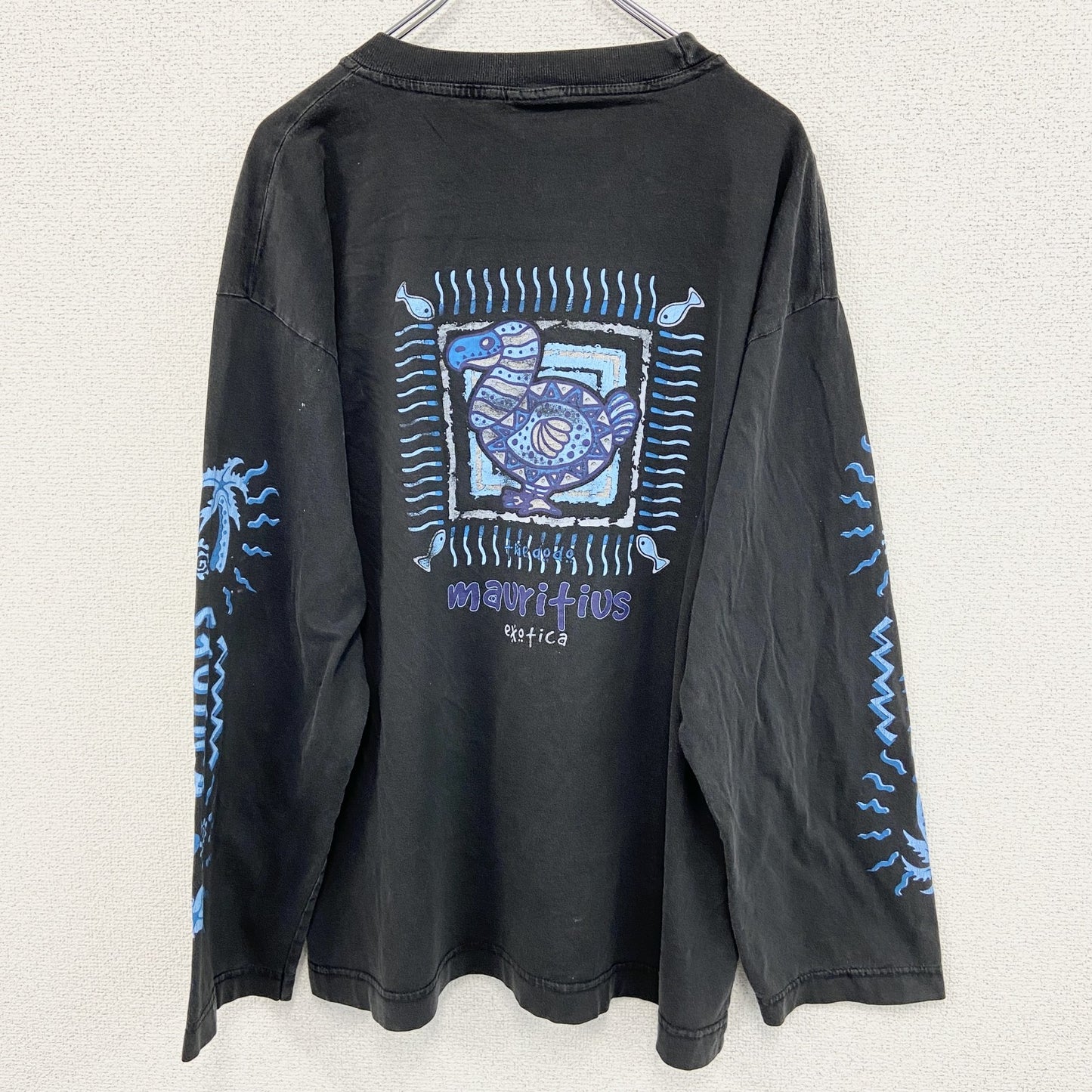 古着 used　EHOTICA　長袖プリントTシャツ　クルーネック　ロンT　カジュアル　鳥　レトロデザイン　黒　XLサイズ