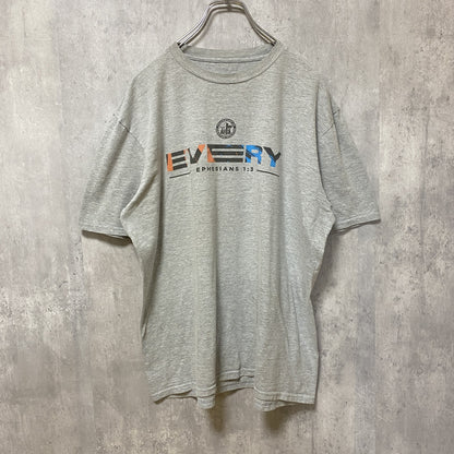 半袖プリントTシャツ　3連プリント　十字架　両面プリント　FCA　デカロゴ　クルーネック　灰色　グレー