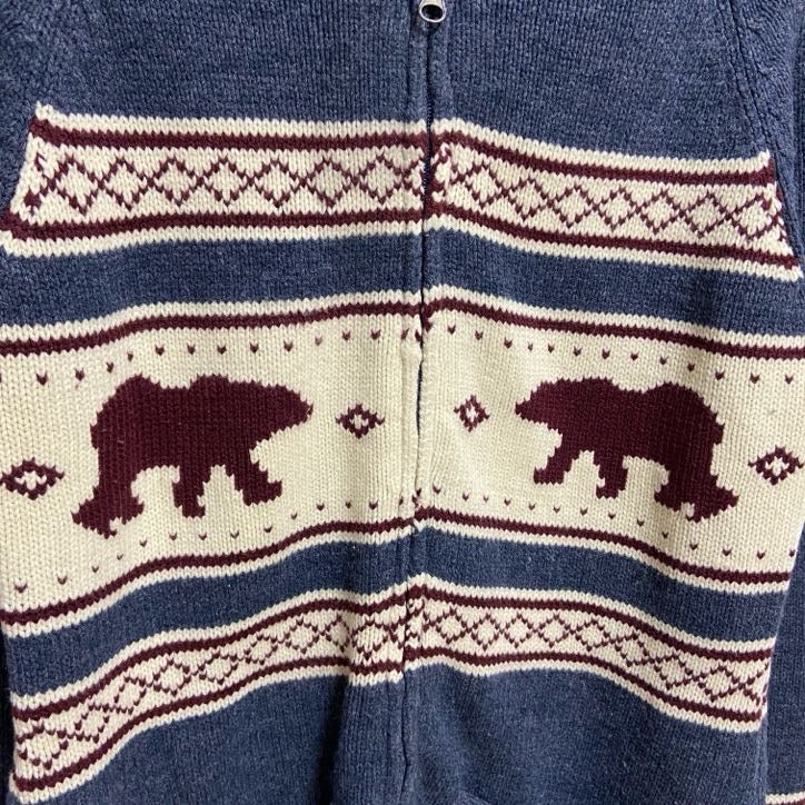 古着 used　Bluenotes　ブルーノート　長袖ニットカーディガン　セーター　熊　bear　グレー　Mサイズ