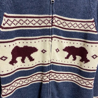 古着 used　Bluenotes　ブルーノート　長袖ニットカーディガン　セーター　熊　bear　グレー　Mサイズ
