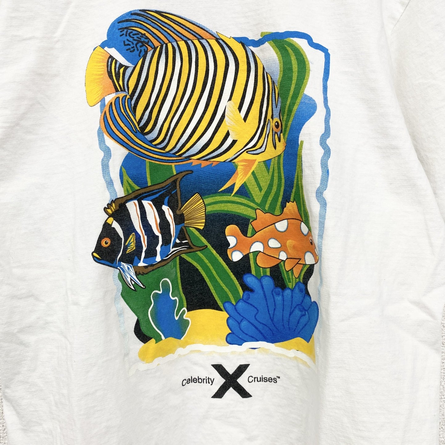古着 used　半袖プリントTシャツ　ホワイト　白　魚　fish　釣り　ニモ　クルーネック　シングルステッチ　Sサイズ