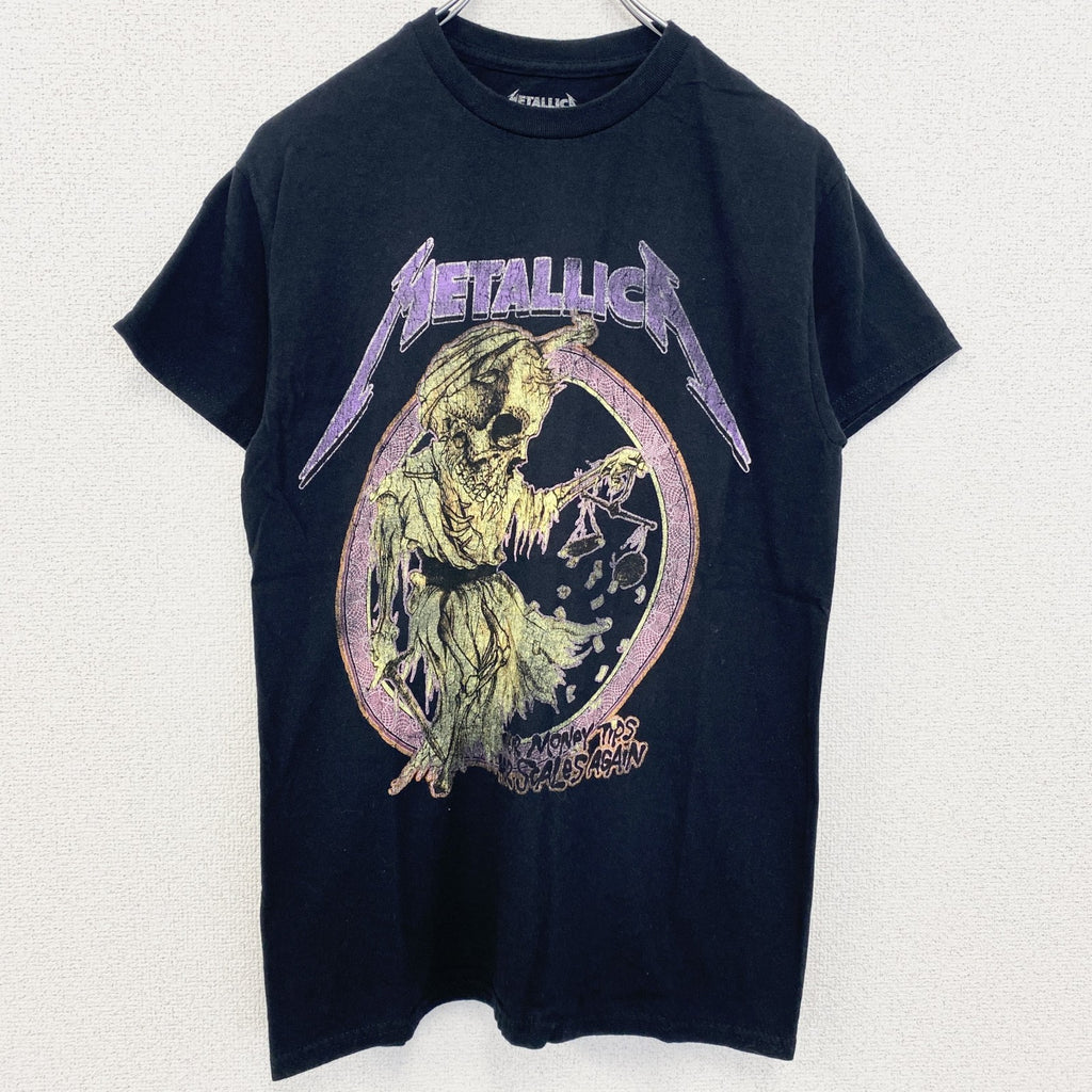 古着 used　METALLICA　メタリカ　半袖プリントバンドTシャツ　レトロ　ドクロ　クルーネック　黒　ブラック　S,Mサイズ