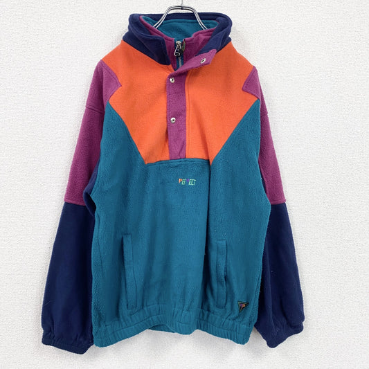 ～00s　ハーフジップフリースプルオーバー　ヴィンテージ　青　ブルー　オレンジ　Lサイズ