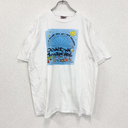 古着 used　ONEITA　オニータ　半袖プリントTシャツ　ホワイト　白　ユニークロゴ　シングルステッチ　XLサイズ