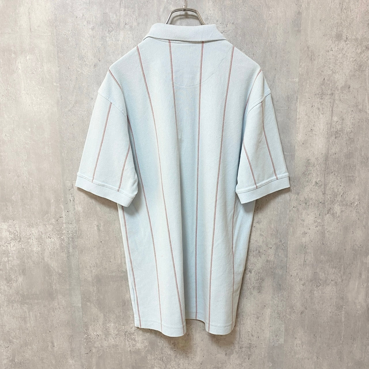 古着 used　ORLANDO　オーランド　半袖ストライプ柄ポロシャツ　ワンポイントロゴ刺　白　ホワイト　春夏服　Lサイズ