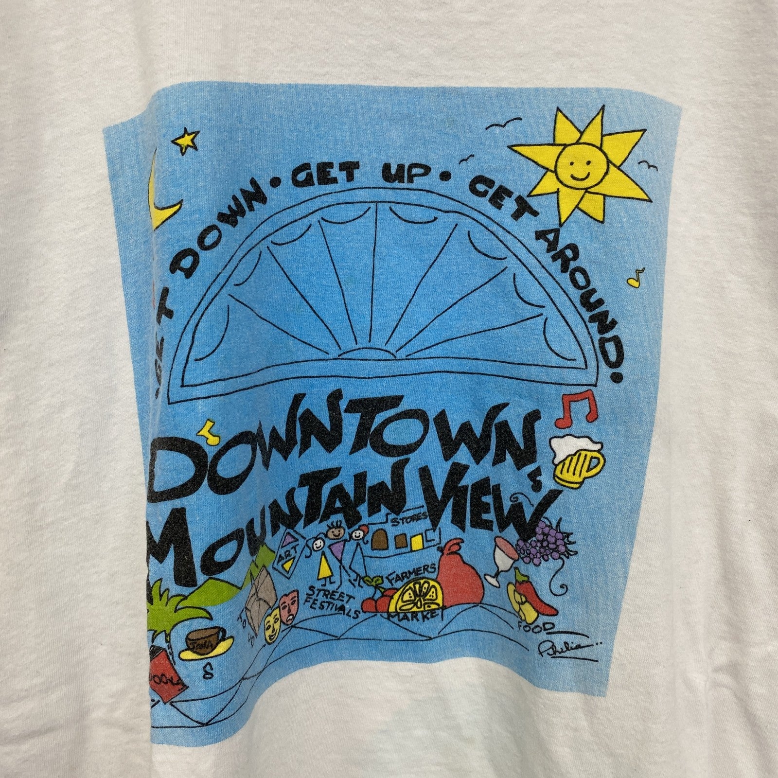古着 used　ONEITA　オニータ　半袖プリントTシャツ　ホワイト　白　ユニークロゴ　シングルステッチ　XLサイズ