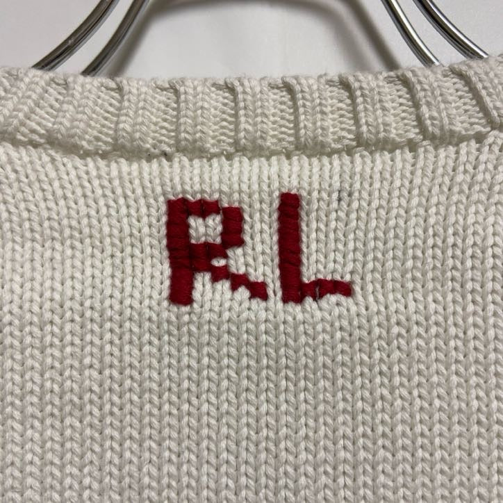 古着 used　Polo Ralph Lauren　ポロラルフローレン　クルーネックニットセーター　星条旗　白　ホワイト