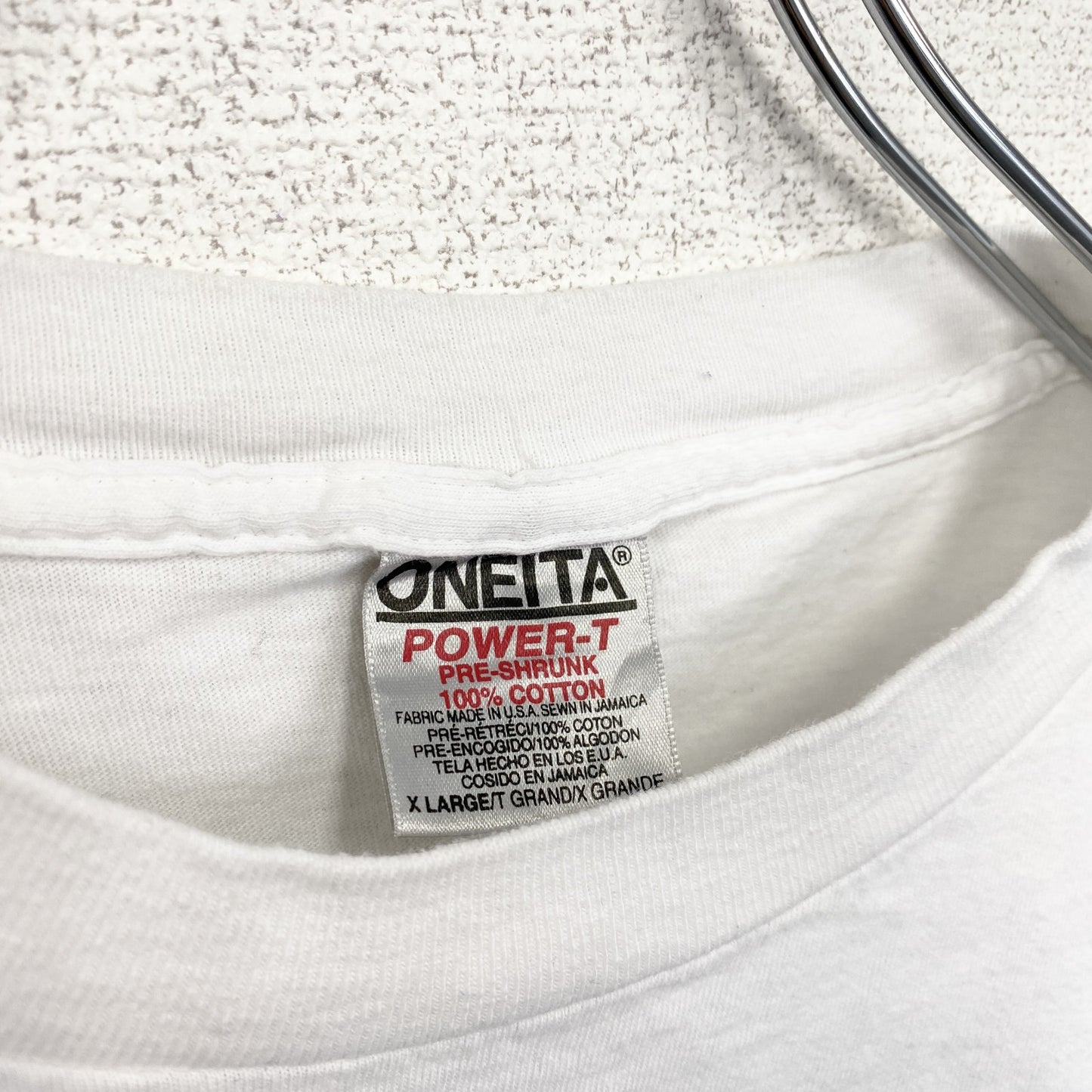 古着 used　ONEITA　オニータ　半袖プリントTシャツ　ホワイト　白　ユニークロゴ　シングルステッチ　XLサイズ