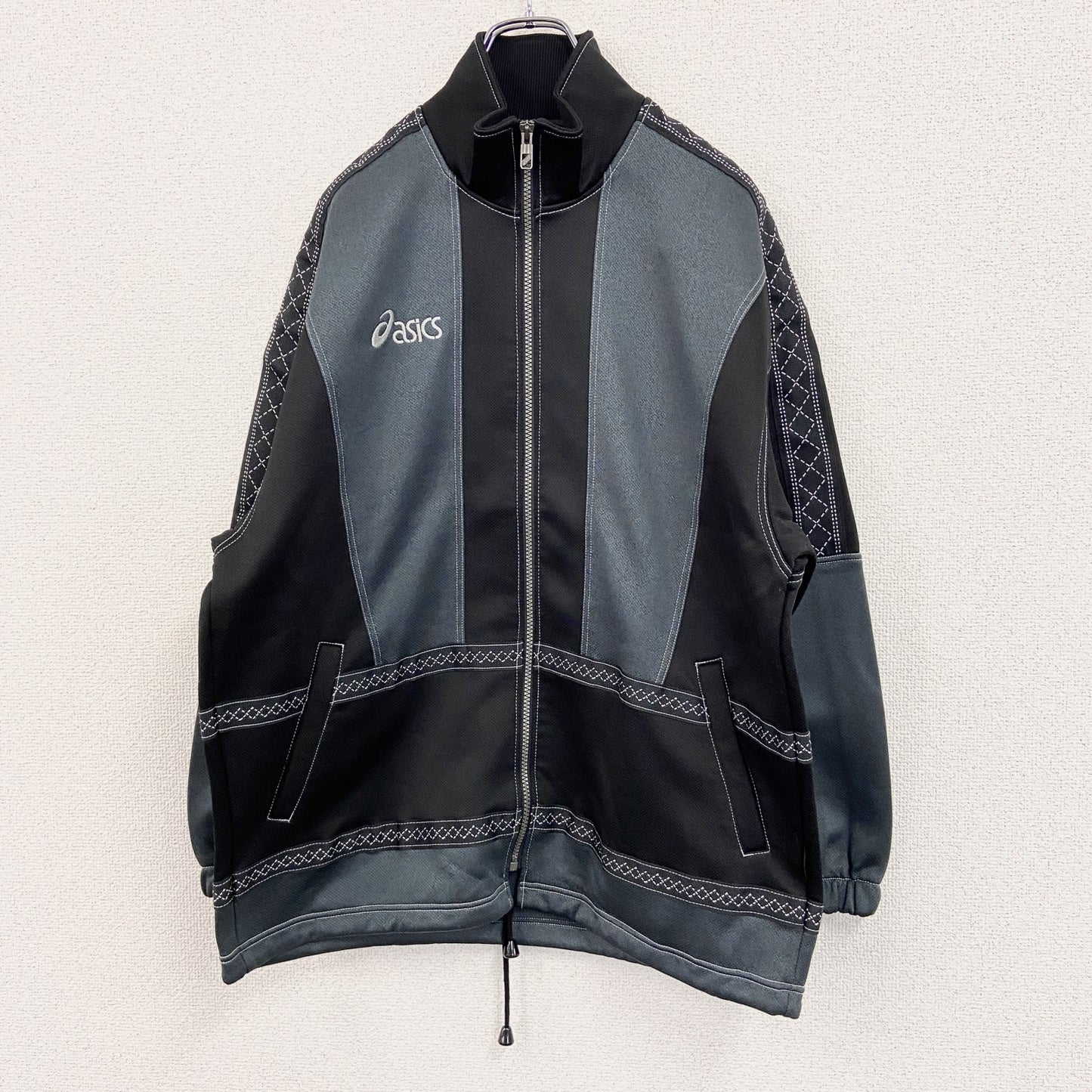 90s　asics　アシックス　トラックジャケット/ジャージ　ヴィンテージ　バイカラー　黒　ブラック　ネイビー　Mサイズ