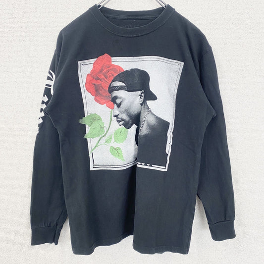 古着 used　2PAC　ツーパック　半袖バンドプリントTシャツ　ラップ　黒　ブラック　レトロデザイン　クルーネック　XSサイズ