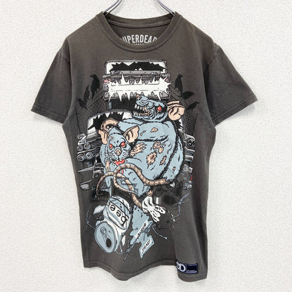 SUPERDEAD　半袖プリントアニマルTシャツ　マウス　酔っ払いネズミ　車　茶色　ブラウン　Sサイズ