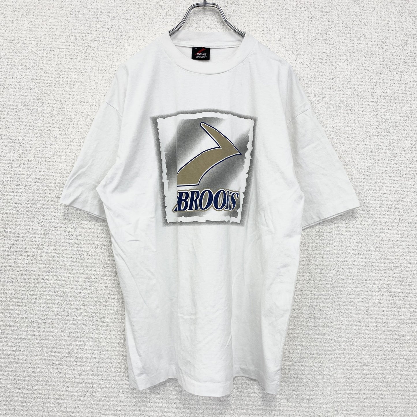 90s　BROOKS　ブルックス　半袖プリントTシャツ　シングルステッチ　クルーネック　ヴィンテージ　白　ホワイト　Lサイズ