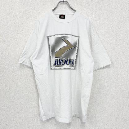 90s　BROOKS　ブルックス　半袖プリントTシャツ　シングルステッチ　クルーネック　ヴィンテージ　白　ホワイト　Lサイズ
