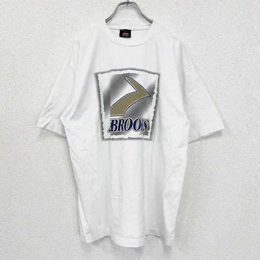90s　BROOKS　ブルックス　半袖プリントTシャツ　シングルステッチ　クルーネック　ヴィンテージ　白　ホワイト　Lサイズ