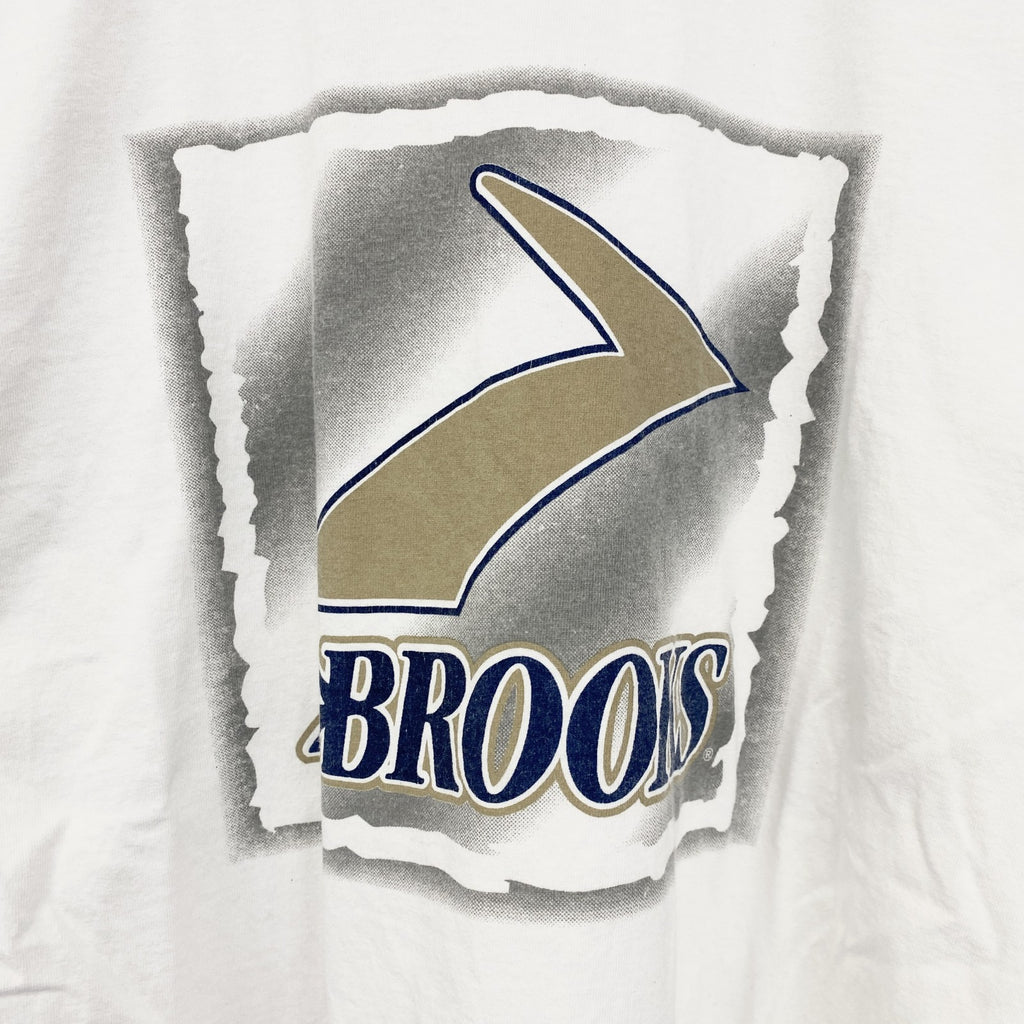 90s　BROOKS　ブルックス　半袖プリントTシャツ　シングルステッチ　クルーネック　ヴィンテージ　白　ホワイト　Lサイズ