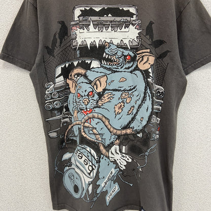 SUPERDEAD　半袖プリントアニマルTシャツ　マウス　酔っ払いネズミ　車　茶色　ブラウン　Sサイズ
