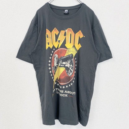 古着 used　AC/DC　半袖バンドプリントTシャツ　レトロデザイン　クルーネック　音楽　ミュージック　グレー　XLサイズ
