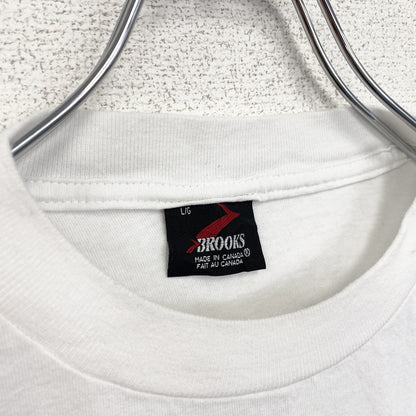 90s　BROOKS　ブルックス　半袖プリントTシャツ　シングルステッチ　クルーネック　ヴィンテージ　白　ホワイト　Lサイズ