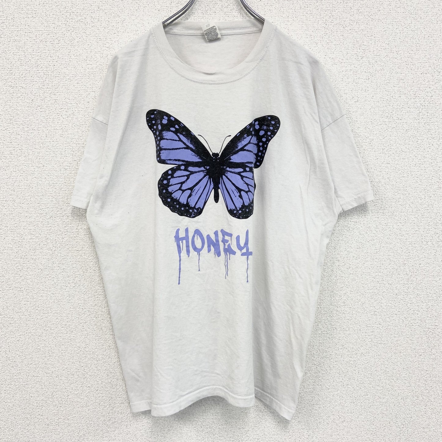 古着 used　FURUIT OF THE LOOM　半袖プリントTシャツ　バタフライ　クルーネック　カジュアル　白　XLサイズ