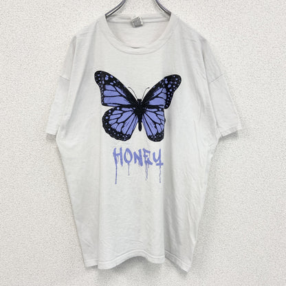 古着 used　FURUIT OF THE LOOM　半袖プリントTシャツ　バタフライ　クルーネック　カジュアル　白　XLサイズ