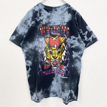 古着 used　Wutang　ウータン　半袖タイダイ柄プリントTシャツ　ラップ　レトロ　クルーネック　黒青　Mサイズ
