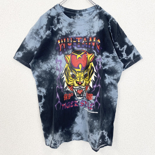 古着 used　Wutang　ウータン　半袖タイダイ柄プリントTシャツ　ラップ　レトロ　クルーネック　黒青　Mサイズ