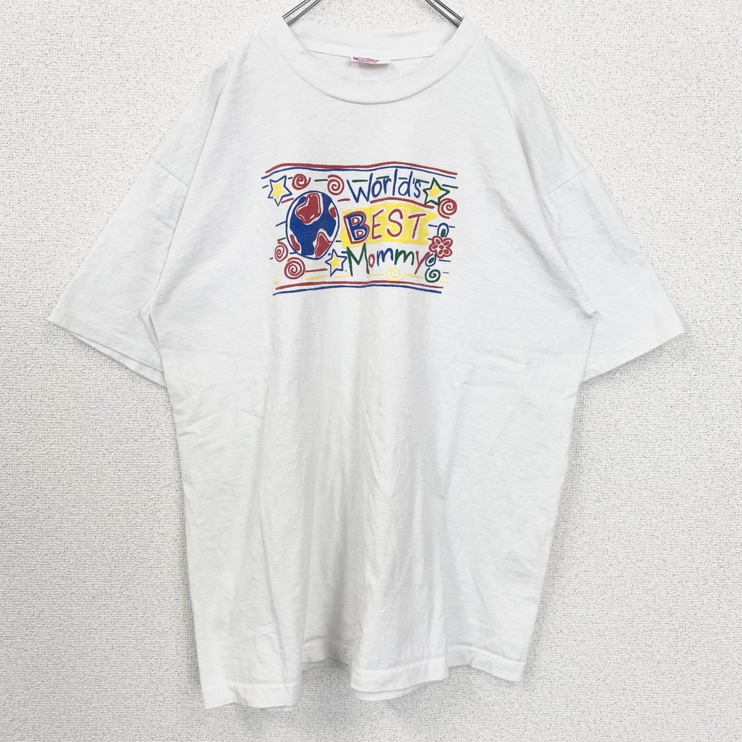 古着 used　90s　WeeZee　半袖プリントTシャツ　地球　シングルステッチ　ヴィンテージ　レトロ　白　クルーネック