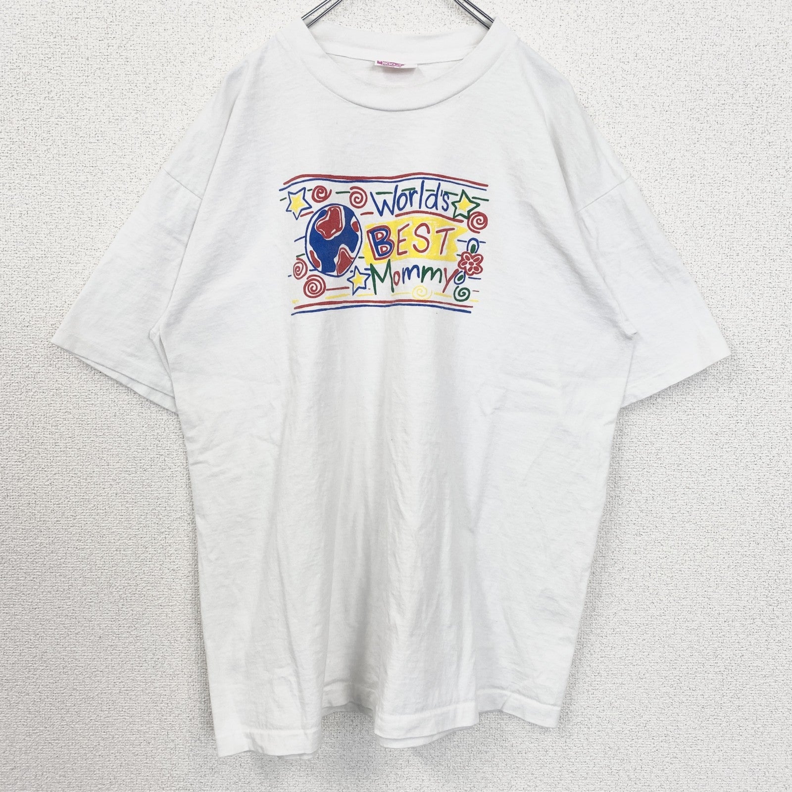 古着 used　90s　WeeZee　半袖プリントTシャツ　地球　シングルステッチ　ヴィンテージ　レトロ　白　クルーネック