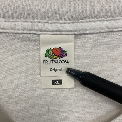 古着 used　FURUIT OF THE LOOM　半袖プリントTシャツ　バタフライ　クルーネック　カジュアル　白　XLサイズ